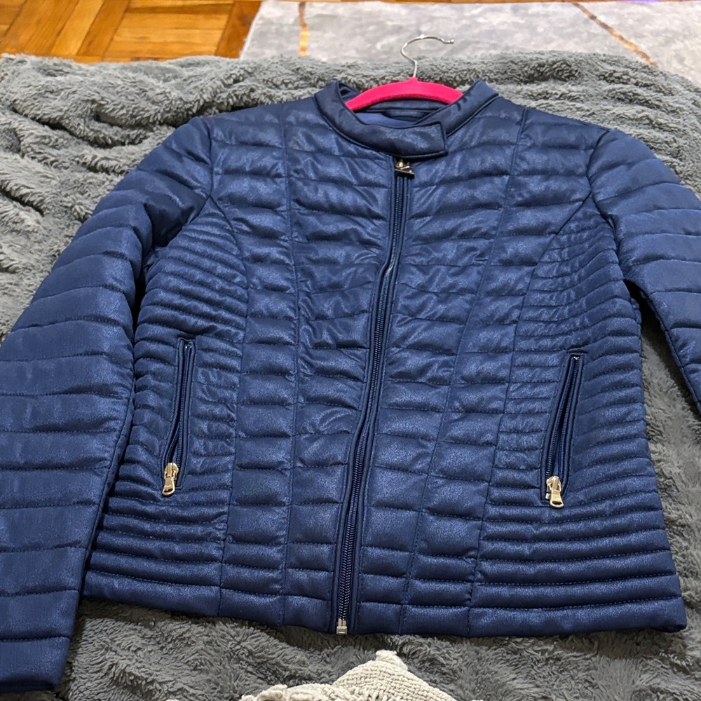 Navy Quilted Jacket with Zip Pockets